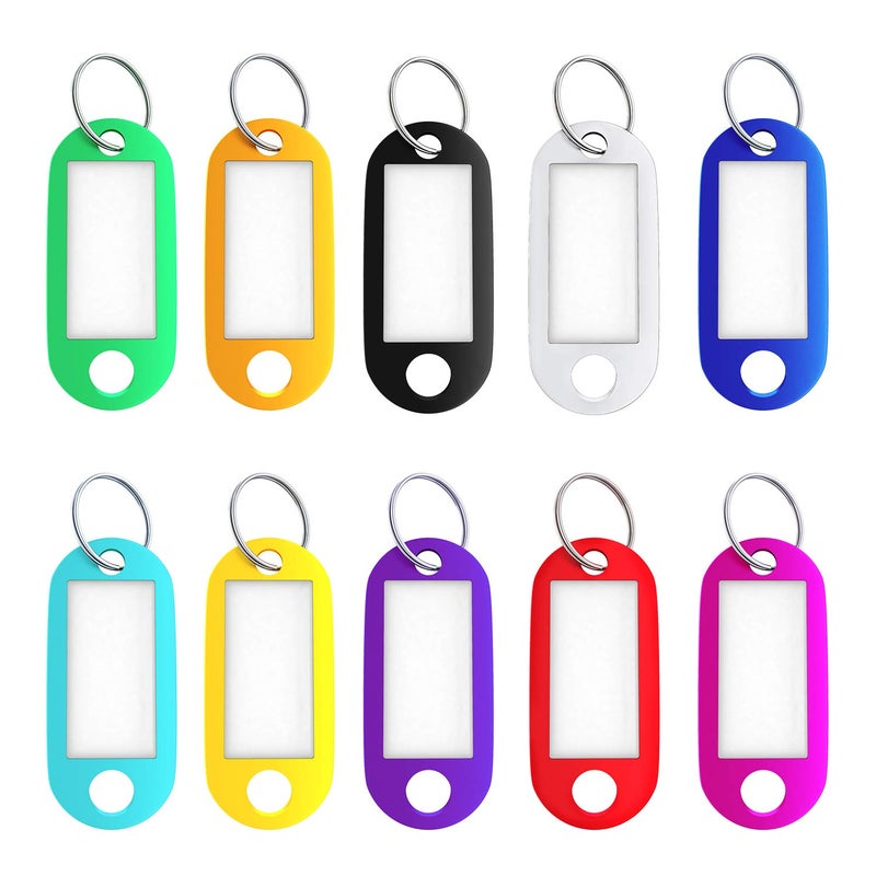 Eunhdet 150 Pack Plastic Key Tags with Labels, 10 Assorted Colors Key Labels Markers Keychain Label Name Identifiers ID Tags with Split Ring for USB Drive Pets Bags Luggage Suitcase Storage - Image 3